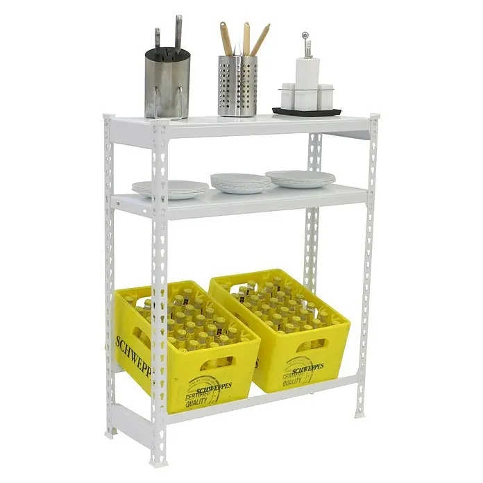Simonrack Simonbottle Estantería para cajas de bebidas Shelf - L x An x Al: 30 x 80 x 100 cm, Capacidad de carga: 100 kg/balda, Número de baldas: 3 ud., Blanco - Producto en uso