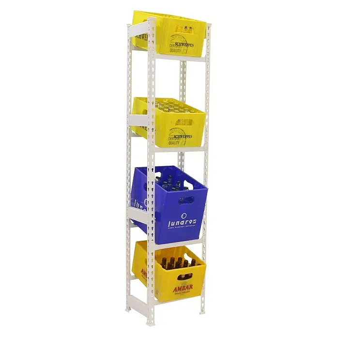 Simonrack Simonbottle Estantería para cajas de bebidas - L x An x Al: 30 x 40 x 200 cm, Capacidad de carga: 100 kg/balda, Número de baldas: 4 ud., Blanco - Producto en uso