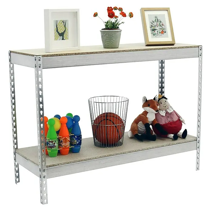 Simonrack Simonforte Estantería para cargas pesadas Chipboard - L x An x Al: 45 x 120 x 90 cm, Capacidad de carga: 600 kg/balda, Número de baldas: 2 ud., Galvanizado - Producto en uso