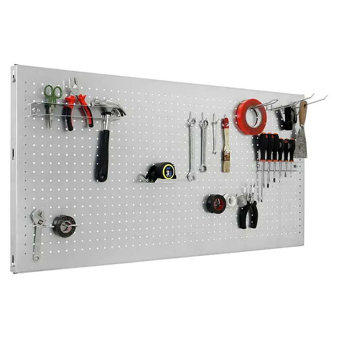 Simonrack Panelclick Panel perforado con 14 ganchos - L x An: 150 x 40 cm, Galvanizado - Producto en uso