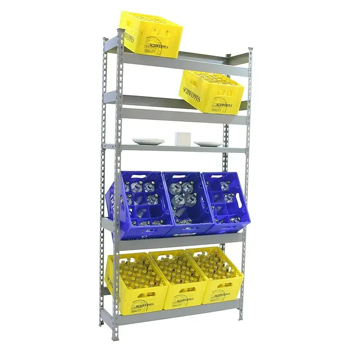 Simonrack Simonbottle Estantería para cajas de bebidas Shelf - L x An x Al: 30 x 100 x 200 cm, Capacidad de carga: 100 kg/balda, Número de baldas: 5 ud., Gris - Producto en uso