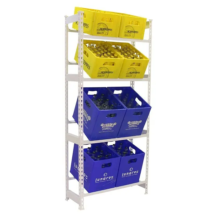 Simonrack Simonbottle Estantería para cajas de bebidas - L x An x Al: 30 x 80 x 200 cm, Capacidad de carga: 100 kg/balda, Número de baldas: 4 ud., Blanco - Producto en uso