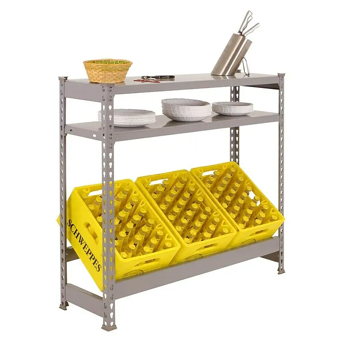 Simonrack Simonbottle Estantería para cajas de bebidas Shelf - L x An x Al: 30 x 100 x 100 cm, Capacidad de carga: 100 kg/balda, Número de baldas: 3 ud., Gris - Producto en uso