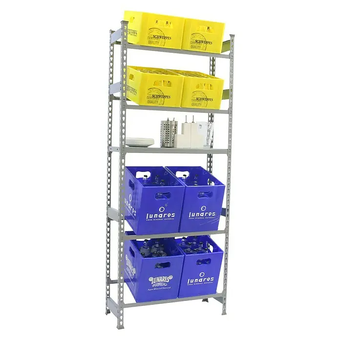 Simonrack Simonbottle Estantería para cajas de bebidas Shelf - L x An x Al: 30 x 80 x 200 cm, Capacidad de carga: 100 kg/balda, Número de baldas: 5 ud., Gris - Producto en uso