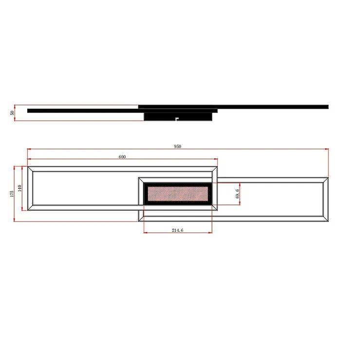 LeuchtenDirekt LED-Deckenleuchte Asmin - 48 W, L x B x H: 95 x 17,5 x 5 cm, Schwarz - Skizze