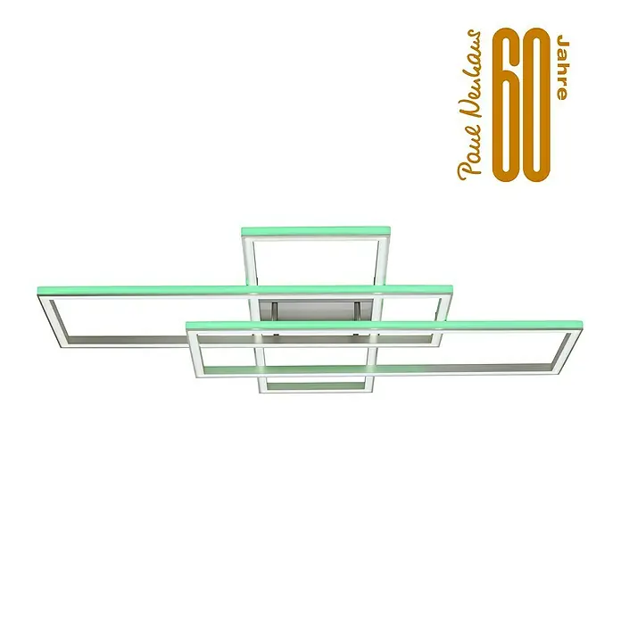 LeuchtenDirekt LED-Deckenleuchte Felix - 50 W, L x B x H: 105 x 71 x 6 cm, Stahl, Mehrfarbig - Diagonale Ansicht
