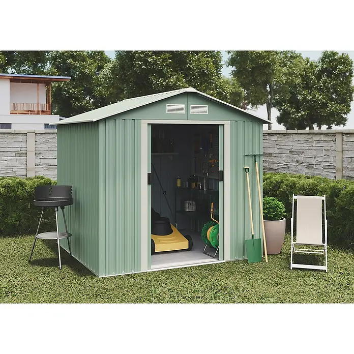 Hoggar Caseta para jardín Gotland Plus - L x An x Al: 261 x 181 x 198 cm, Acero, Verde - Foto ambiente