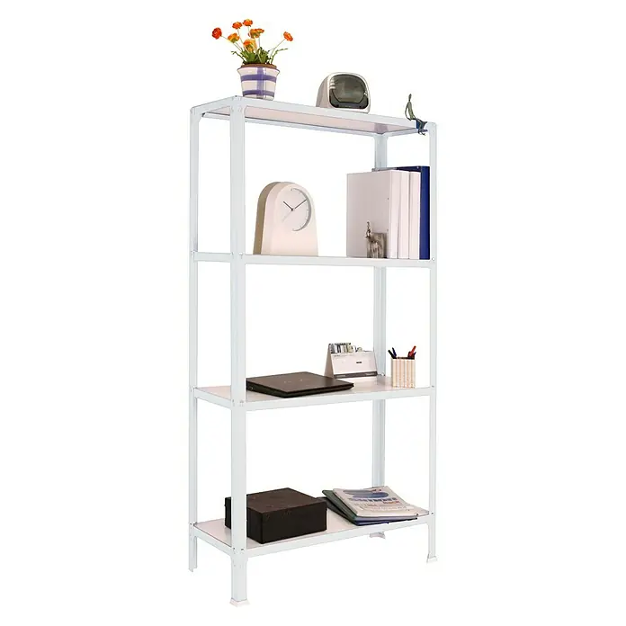 Simonrack Simonhome Estantería metálica Wood Plus - L x An x Al: 30 x 100 x 160 cm, Capacidad de carga: 150 kg/balda, Número de baldas: 4 ud., Blanco - Producto en uso
