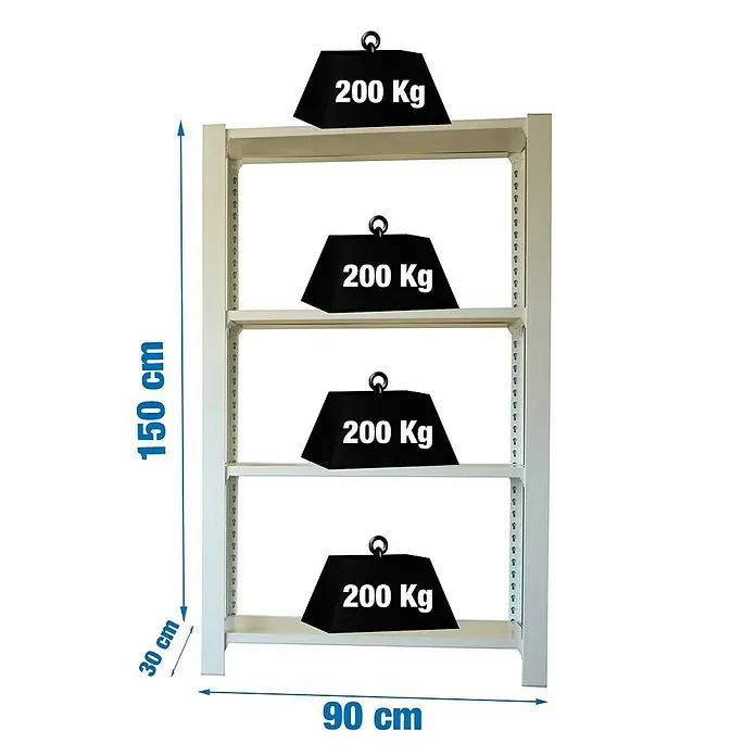 Simonrack Simonoffice Estantería para archivadores Officlick Metal Inicial - L x An x Al: 30 x 90 x 150 cm, Capacidad de carga: 200 kg/balda, Número de baldas: 4 ud., Blanco - Dibujo técnico