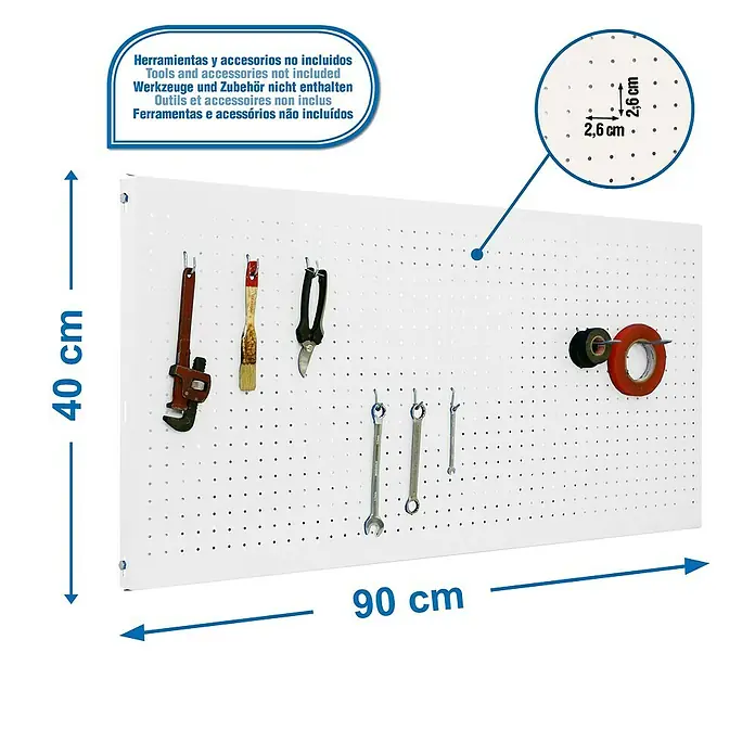 Simonrack Panelclick Panel perforado con 8 ganchos - L x An: 90 x 40 cm, Blanco - Dibujo técnico