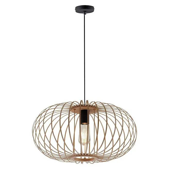 LeuchtenDirekt Racoon Pendelleuchte - L x B x H: 50 x 50 x 120 cm, Schwarz, natur, E27 - Vorderansicht