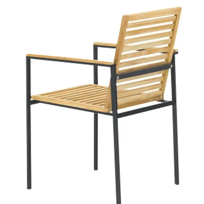 Sensum Stapelstuhl Ekeby - L x B x H: 55 x 57 x 87 cm, Edelstahl/Teakholz, Natur - Diagonale Ansicht