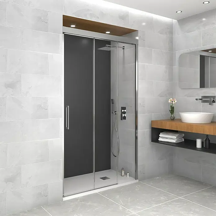 GME Mampara de ducha frontal Trio - An x Al: 120 x 195 cm, Anodizado, 6 mm, Plata brillo - Foto ambiente