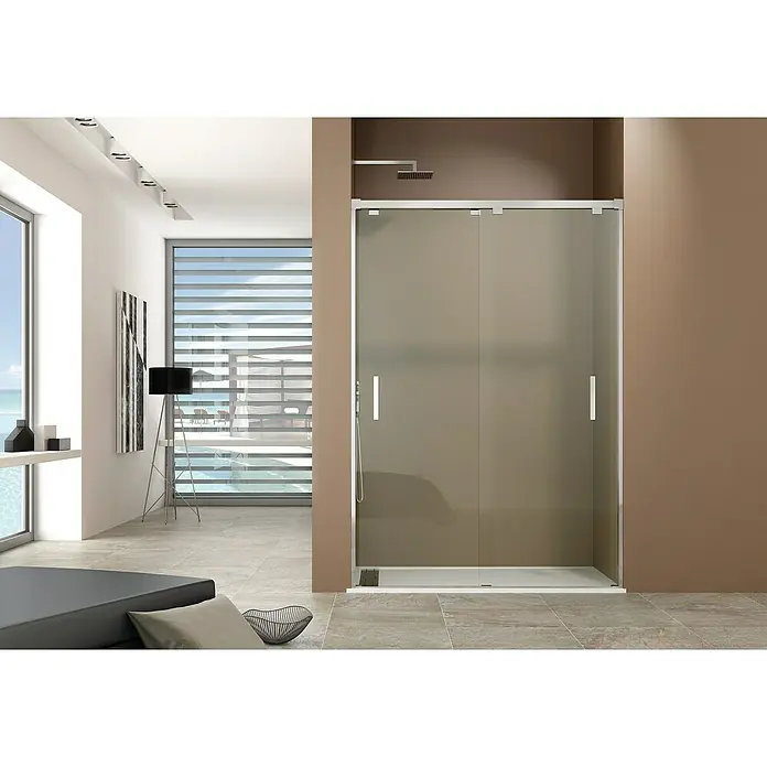 GME Mampara de ducha frontal Bypass - An x Al: 130 x 190 cm, Anodizado, 6 mm, Plata brillo - Foto ambiente