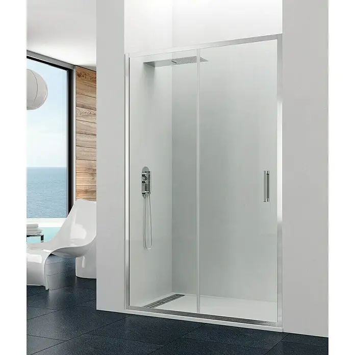GME Mampara de ducha frontal Prestige Titan - An x Al: 100 x 195 cm, Anodizado, 8 mm, Plata brillo - Foto ambiente
