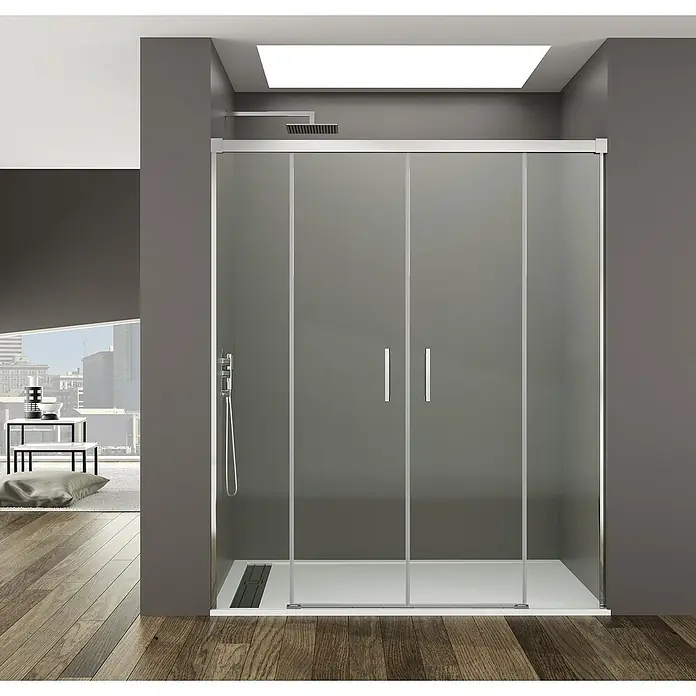 GME Mampara de ducha frontal Basic Spazio - An x Al: 140 x 195 cm, Vidrio transparente, Espesor: 6 mm, Plata brillo - Foto ambiente