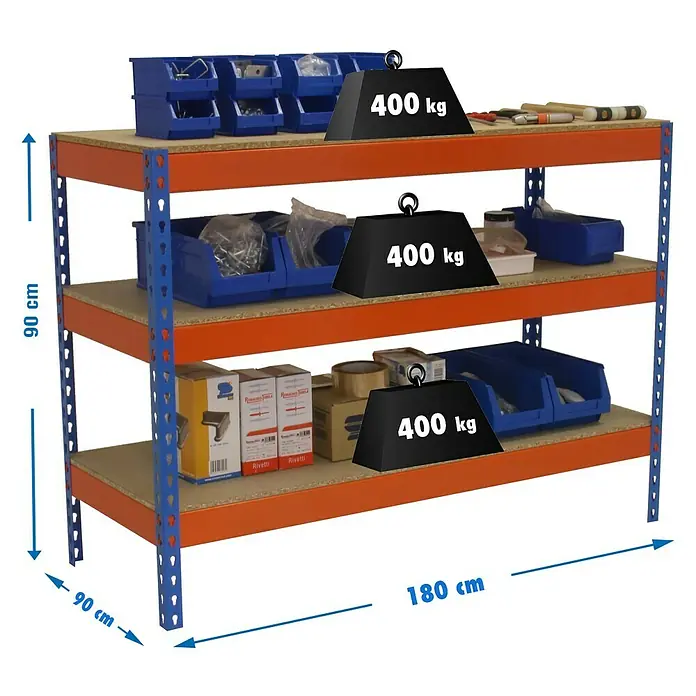 Simonrack Simonwork Mesa de trabajo Basic 3 - Azul/Naranja, L x An x Al: 90 x 180 x 90 cm, Capacidad de carga: 400 kg - Dibujo técnico