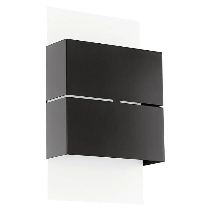 Eglo Led-wandlamp voor buiten Kibea - 5 W, 7,5 x 15 x 26 cm, Antraciet / Wit, IP44 - Donkergrijze rechthoekige wandlamp met een centrale metalen strip, die op- en neerwaarts licht geeft.
