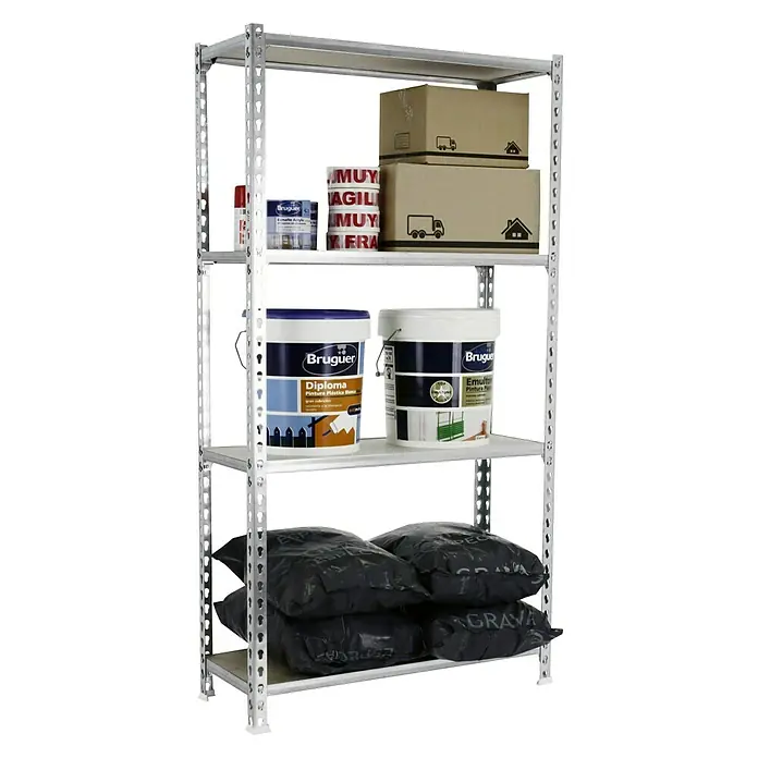 Simonrack Maderclick Estantería metálica Megaplus - L x An x Al: 30 x 120 x 150 cm, Capacidad de carga: 200 kg/balda, Número de baldas: 4 ud., Inserción, Galvanizado - Producto en uso