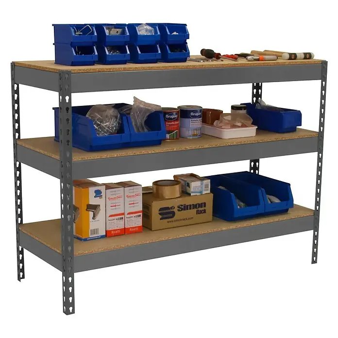 Simonrack Simonwork Mesa de trabajo Basic 3 - Gris, L x An x Al: 45 x 180 x 90 cm, Capacidad de carga: 400 kg - Producto en uso