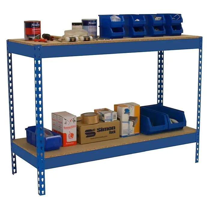 Simonrack Simonwork Mesa de trabajo Basic 2 - L x An x Al: 90 x 180 x 90 cm, Capacidad de carga: 400 kg, Azul - Producto en uso