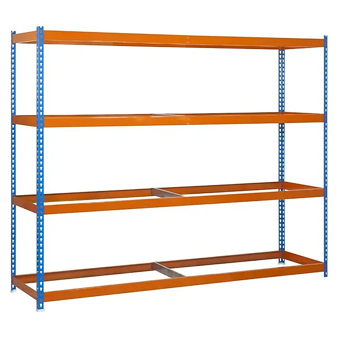 Simonrack Simonforte Estructura de estantería - L x An x Al: 60 x 180 x 200 cm, Capacidad de carga: 600 kg/balda, Número de baldas: 4 ud., Azul/Naranja - Vista angular
