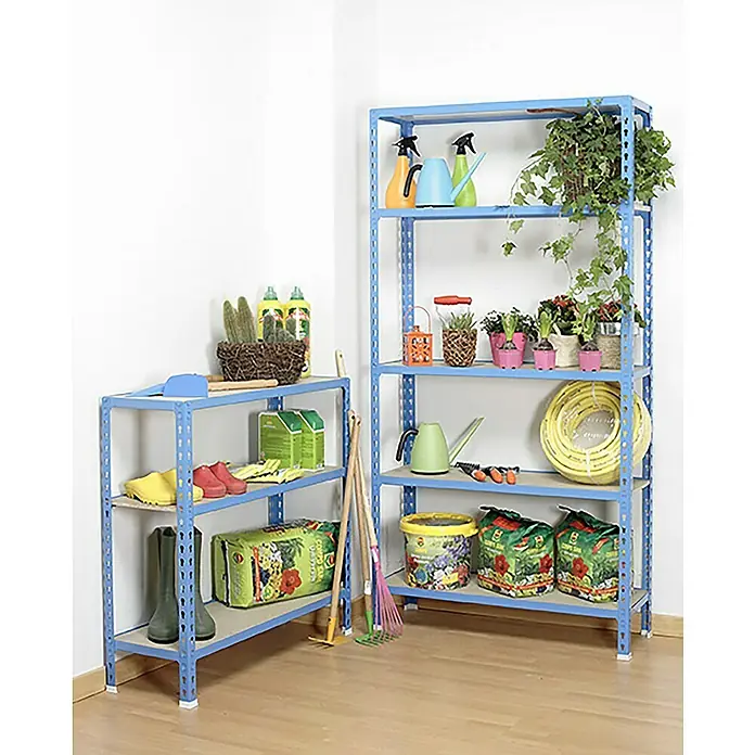 Simonrack Maderclick Estantería metálica - L x An x Al: 50 x 90 x 90 cm, Capacidad de carga: 150 kg/balda, Número de baldas: 3 ud., Inserción, Azul - Foto ambiente