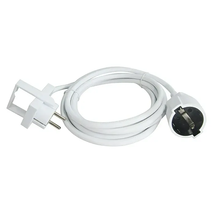 Voltomat Produžni kabel s ravnim utikačem - 3 m, Bijele boje - Bijeli namotani produžni kabel s dvopolnim utikačem i uzemljenom utičnicom.