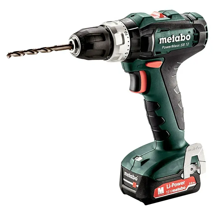 Metabo Powermaxx Accuklopboormachine SB 12 - 12 V, 2 accu's, 2 Ah - Diagonaal zicht