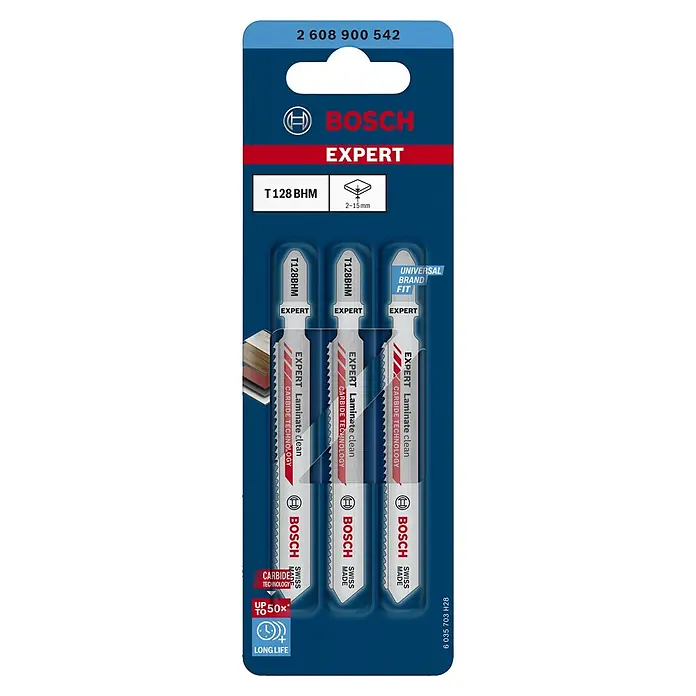 Bosch Expert Stichsägeblätter Laminate Clean T 128 BHM - 3 Set, T-Schaft - Vorderansicht
