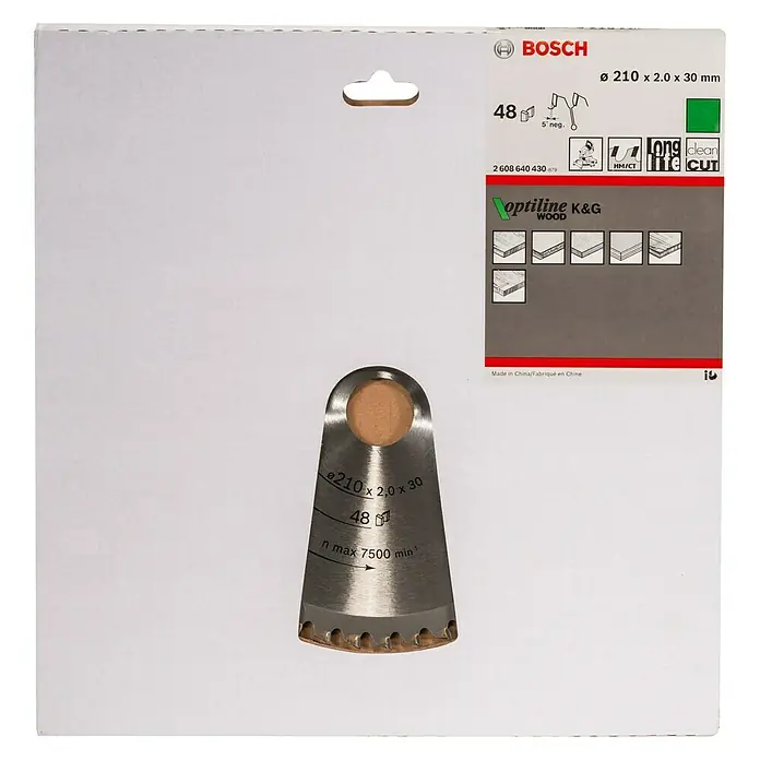 Bosch Kreissägeblatt Optiline Wood - 210 mm, Bohrung: 30 mm, 30 Zähne - Vorderansicht