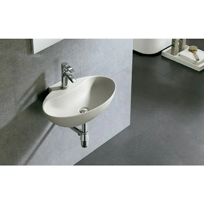 Bathco Lavabo de sobremesa New Málaga - An x L: 40,8 x 59,8 cm, Orificios para grifo: Medio, Sin desbordamiento, Crudo - Foto ambiente
