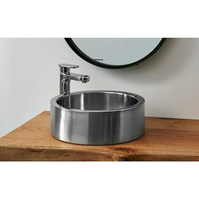 Bathco Lavabo de sobremesa Oruña - 36,5 x 36,5 cm, Orificios para grifo: Sin, Sin desbordamiento, Acero - Foto ambiente