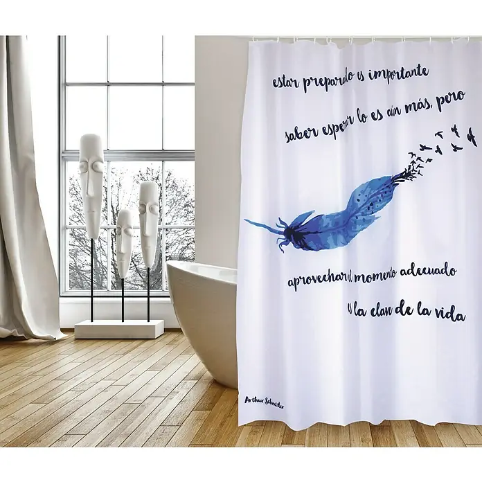 Venus Cortina de baño textil Pluma - An x Al: 180 x 200 cm, Azul/Blanco, Negro - Foto ambiente