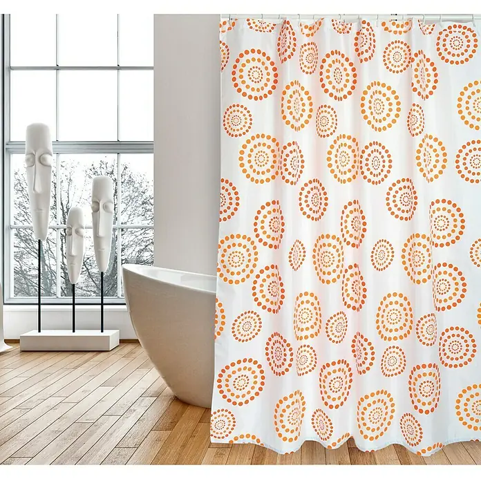 Venus Cortina de baño textil Dots - An x Al: 180 x 200 cm, Blanco, Anaranjado - Foto ambiente
