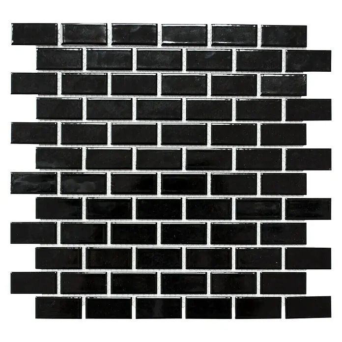 Mosaikfliese Brick Uni CBR 4BG - 29,8 x 29,8 cm, Schwarz, Glänzend - Ansicht von oben