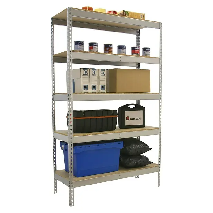 Simonrack Ecoforte Estantería para cargas pesadas Chipboard - L x An x Al: 60 x 150 x 200 cm, Capacidad de carga: 400 kg/balda, Número de baldas: 5 ud., Galvanizado - Producto en uso
