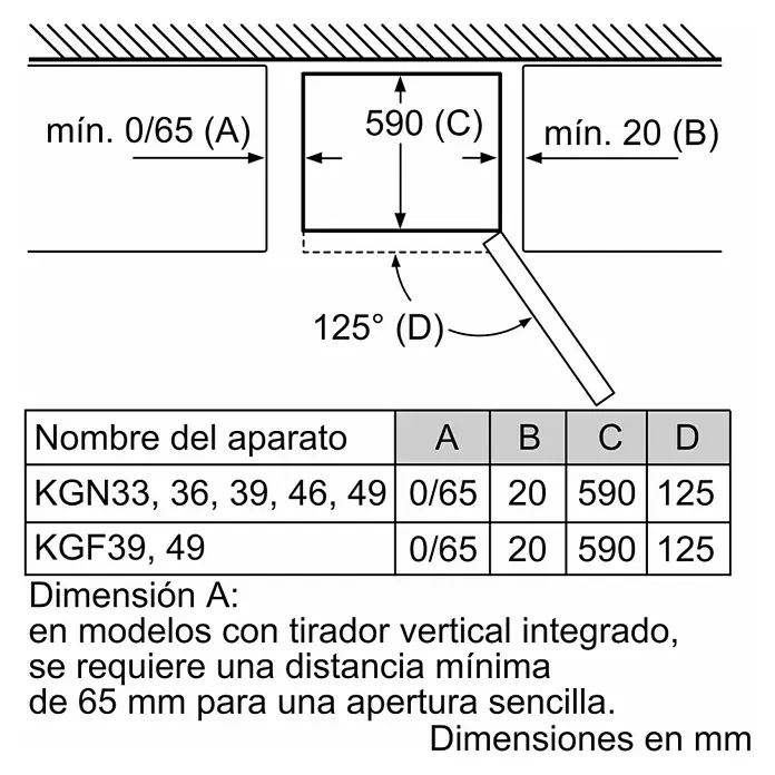 Bosch Nevera combi KGN39VIDA - Contenido útil total: 368 l, 66 x 60 x 203 cm, Inox - Dibujo técnico