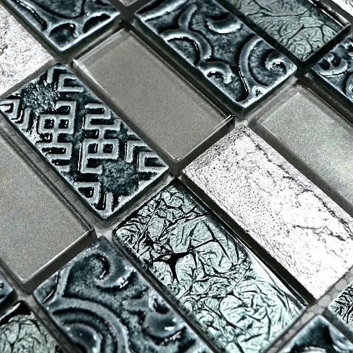 Mosaikfliese Rechteck Crystal Mix XCM CRS2 - 30 x 30 cm, Silber, Glänzend - Detailaufnahme