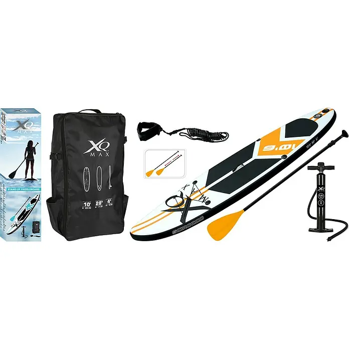 Paddle surf XQMax - L x An x Al: 320 x 76 x 15 cm, Carga útil: 150 kg, Hinchable, Blanco/Naranja - Vista angular