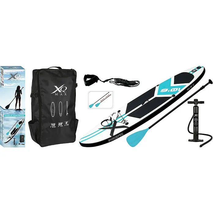 Paddle surf XQMax - L x An x Al: 320 x 76 x 15 cm, Carga útil: 150 kg, Hinchable, Blanco/Azul - Vista angular