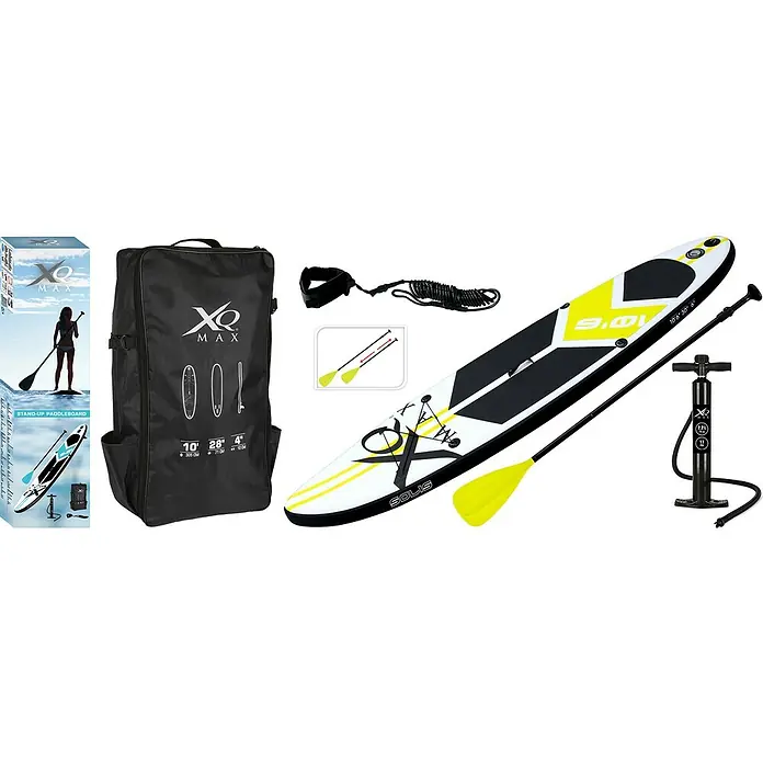 Paddle surf XQMax - L x An x Al: 320 x 76 x 15 cm, Carga útil: 150 kg, Hinchable, Blanco/Lima - Vista angular