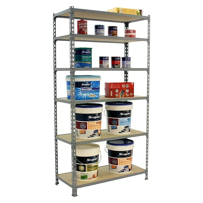 Simonrack Maderclick Estantería metálica Megaplus - L x An x Al: 30 x 120 x 250 cm, Capacidad de carga: 200 kg/balda, Número de baldas: 6 ud., Inserción, Gris - Vista angular