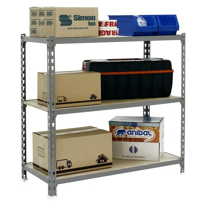 Simonrack Maderclick Estantería metálica Mini - L x An x Al: 30 x 80 x 90 cm, Capacidad de carga: 150 kg/balda, Número de baldas: 3 ud., Gris - Vista angular