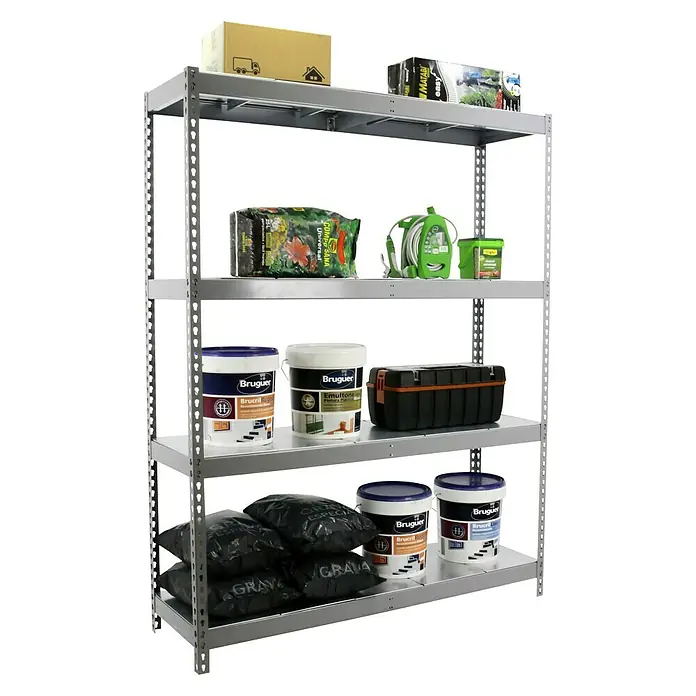 Simonrack Ecoforte Estructura de estantería Metal - L x An x Al: 45 x 180 x 200 cm, Capacidad de carga: 400 kg/balda, Número de baldas: 4 ud., Gris - Vista angular