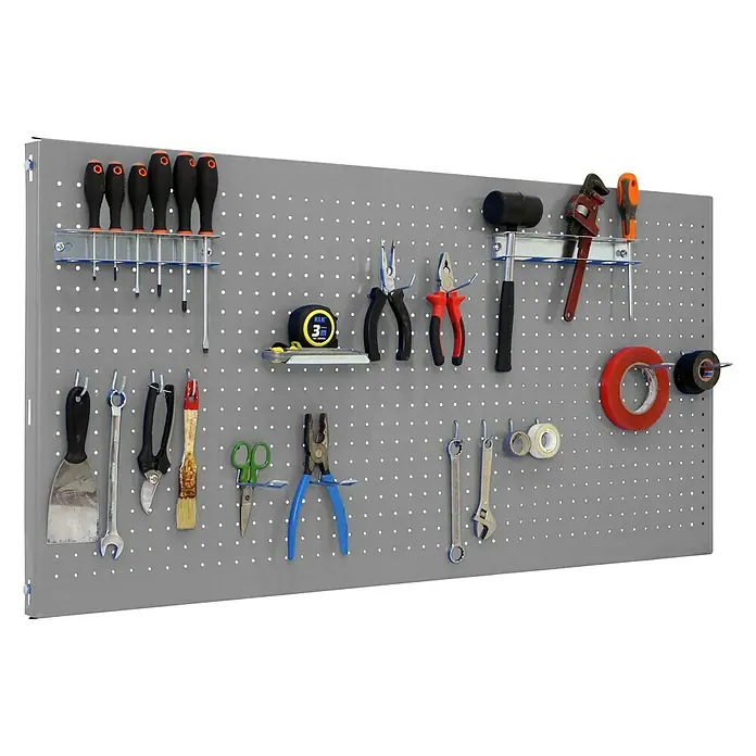 Simonrack Panelclick Panel perforado con 14 ganchos - L x An: 150 x 40 cm, Gris - Vista angular