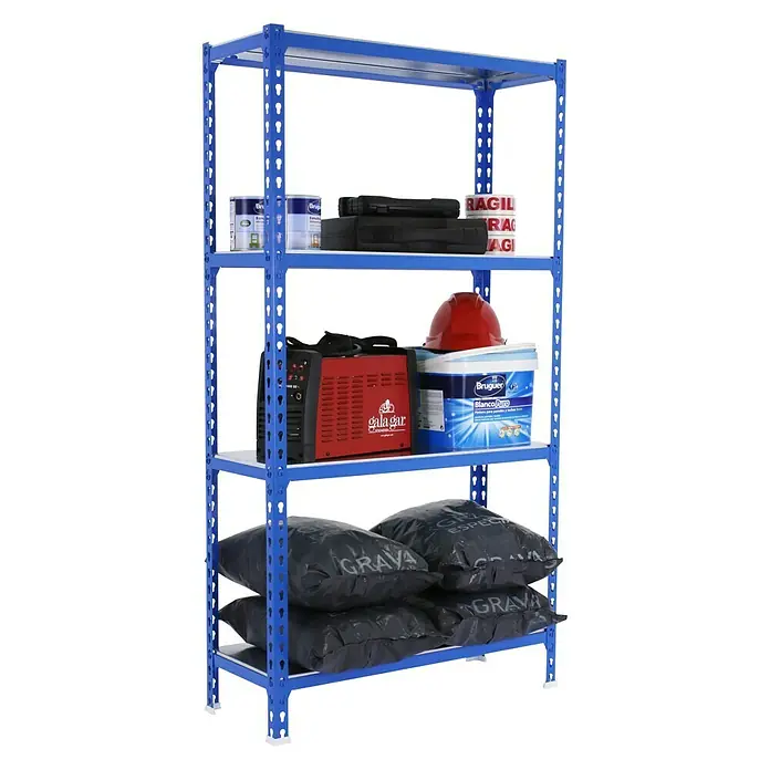 Simonrack Simonclick Estantería metálica Megaplus - L x An x Al: 50 x 120 x 150 cm, Capacidad de carga: 200 kg/balda, Número de baldas: 4 ud., Inserción, Azul - Vista angular