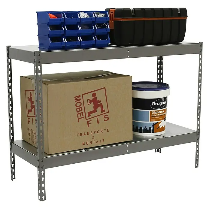Simonrack Simonforte Estantería para cargas pesadas Metal - L x An x Al: 60 x 150 x 90 cm, Capacidad de carga: 600 kg/balda, Número de baldas: 2 ud., Gris - Vista angular