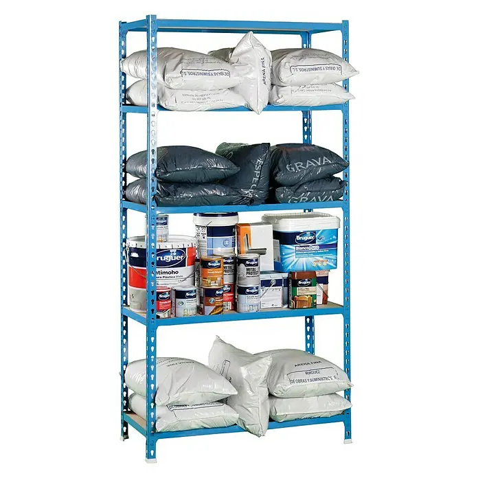 Simonrack Maderclick Estantería metálica Superplus - L x An x Al: 30 x 110 x 200 cm, Capacidad de carga: 200 kg/balda, Número de baldas: 5 ud., Inserción, Azul - Vista angular