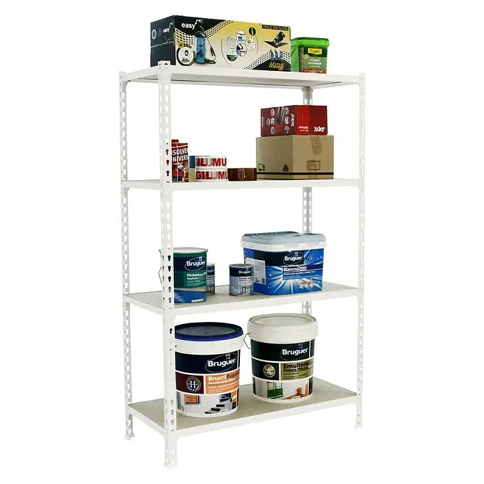 Simonrack Maderclick Estantería metálica Megaplus - L x An x Al: 40 x 120 x 150 cm, Capacidad de carga: 200 kg/balda, Número de baldas: 4 ud., Inserción, Blanco - Vista angular